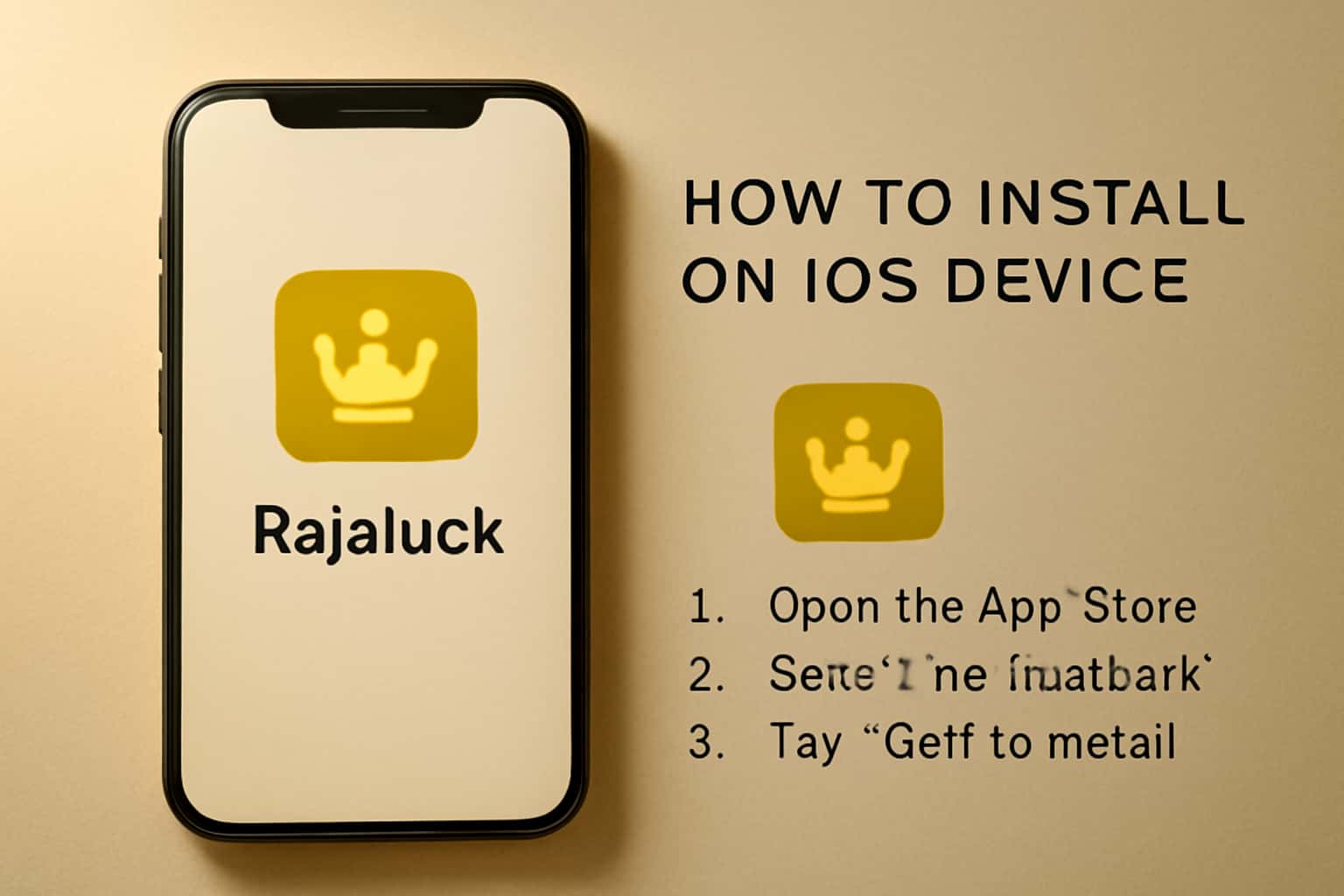 A visual representation of installing Rajaluck on iOS device with clear text.