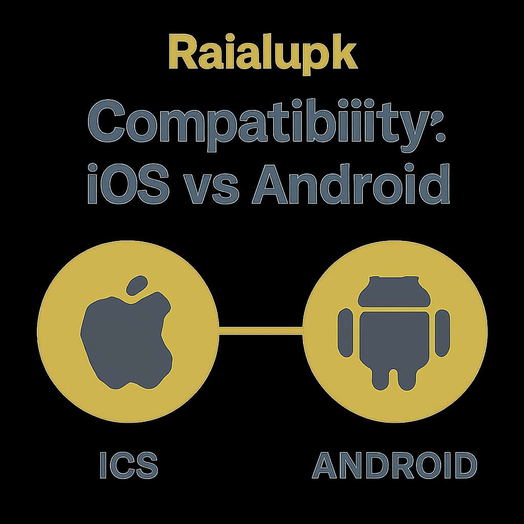 An educational diagram showing the differences in Rajaluck compatibility on iOS and Android.