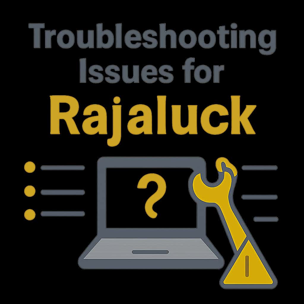 An educational illustration detailing troubleshooting steps for the Rajaluck app.
